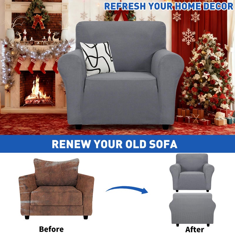 MAXIJIN Stretch Chair Cover Chair Slipcovers with Arms, 1-Piece Couch Sofa Chair Covers for Living Room, Non Slip Armchair Cover (31"-46") Furniture Protector Dogs Pet Friendly (Chair, Light Grey) - Image 3